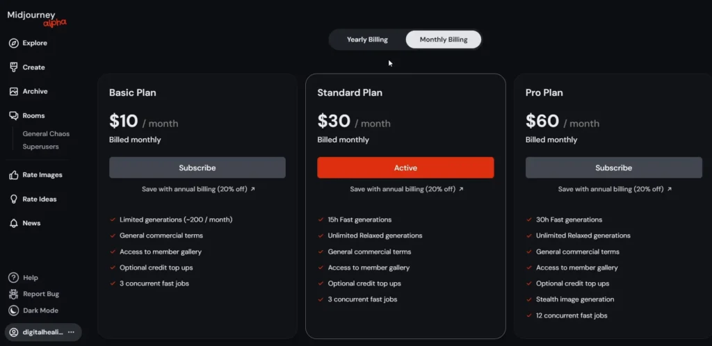 Change MidJourney Plan