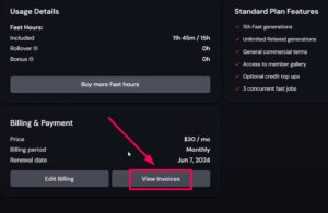 MidJourney invoice history