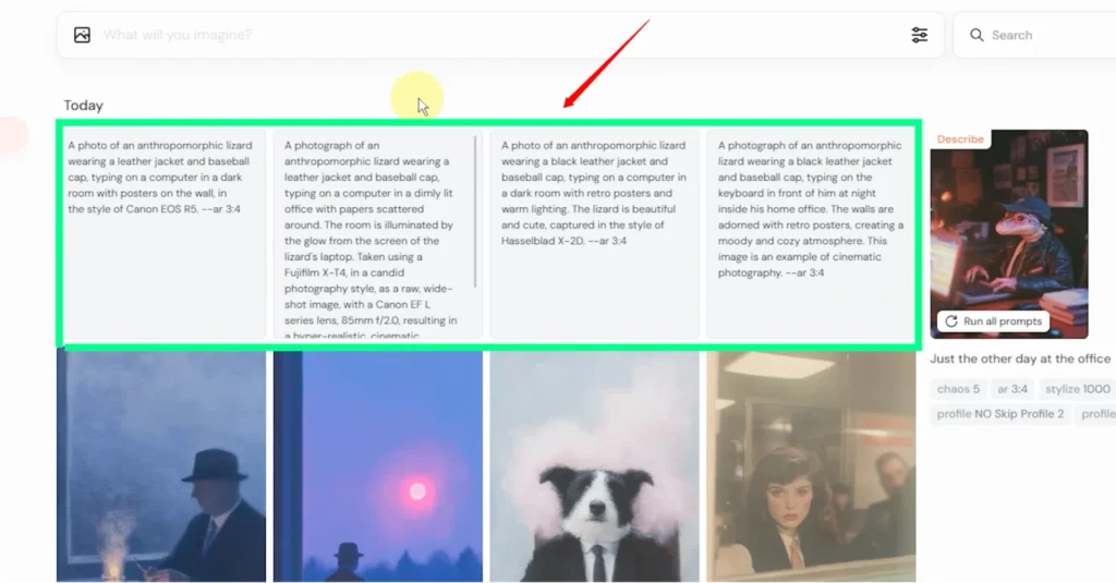 MidJourney Describe website
