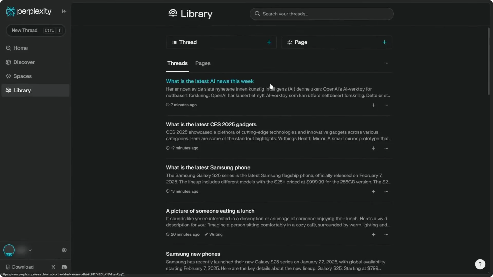 How to See the Conversation History in Perplexity AI screenshot 2