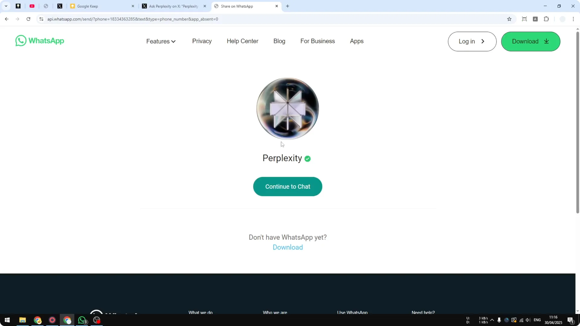 How to Chat with Perplexity AI in WhatsApp screenshot 3
